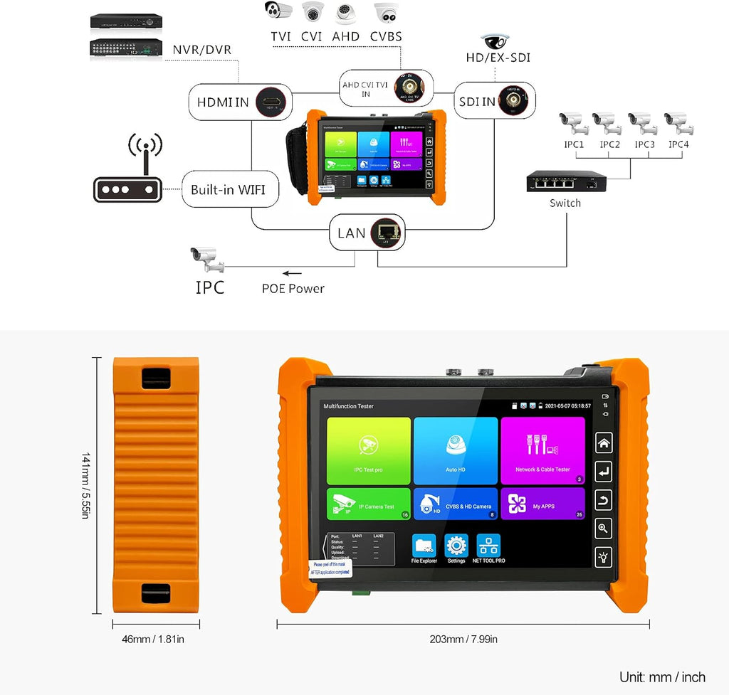 IP Camera Tester 8MP 7inch IPS Touch Screen POE WiFi 4K P996