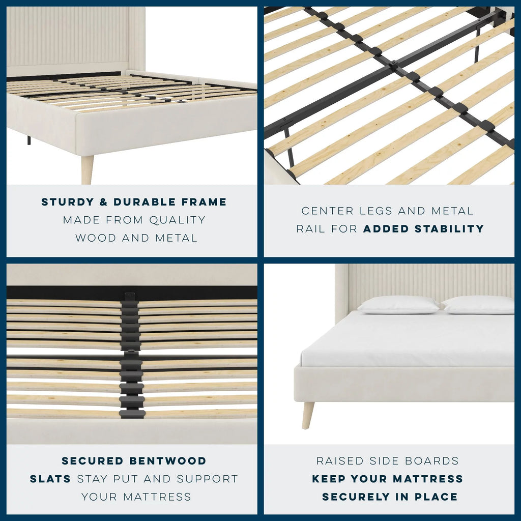 Ivory Velvet Queen Upholstered Bed I4950