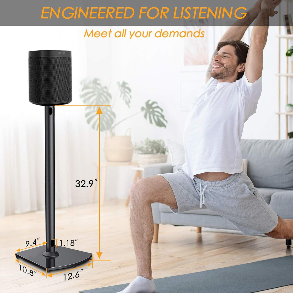 Black Heavy Duty Floor Speaker Stands Pair with Cable Management D299
