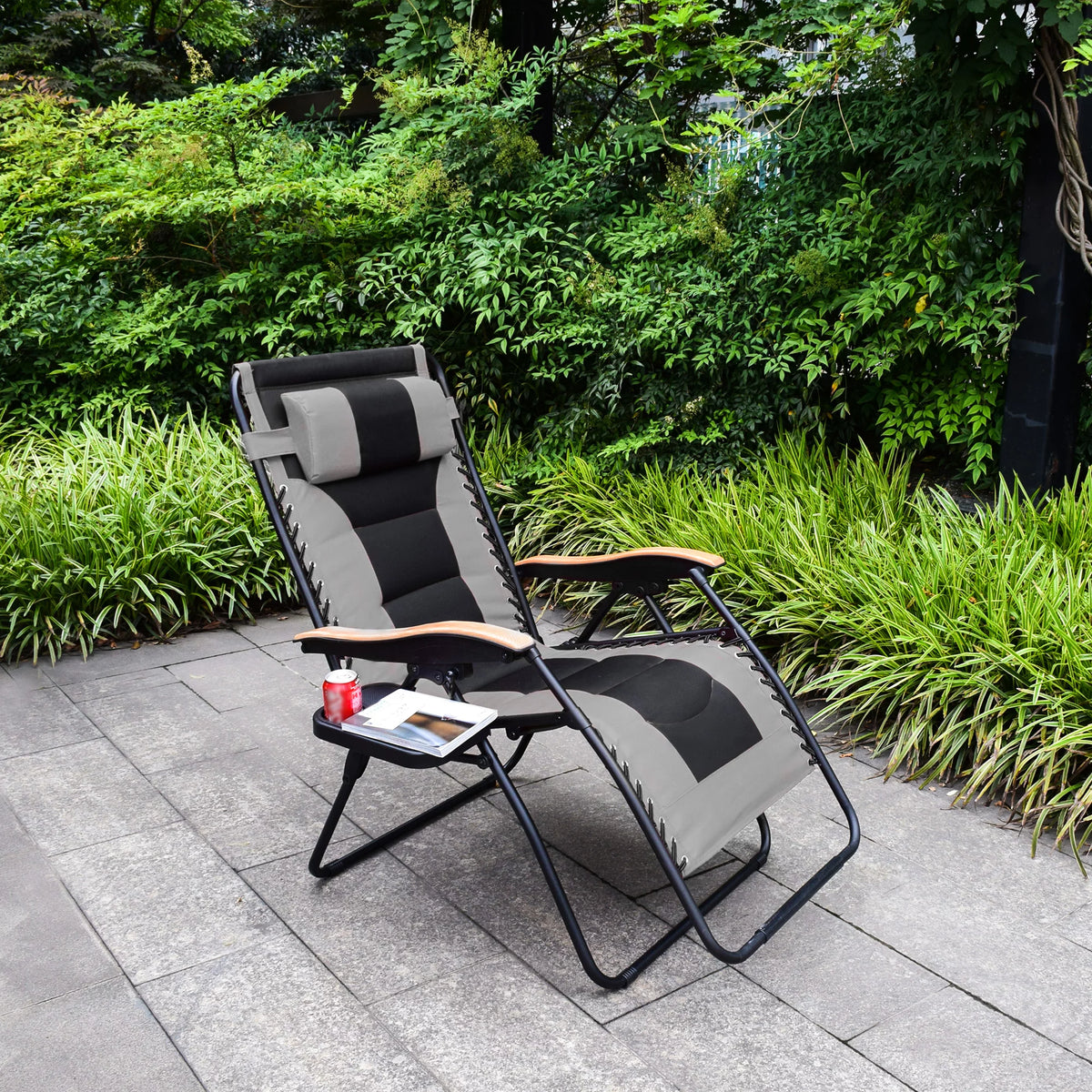 Gray Zero Gravity Padded Folding Chair with Cup Holder X486385