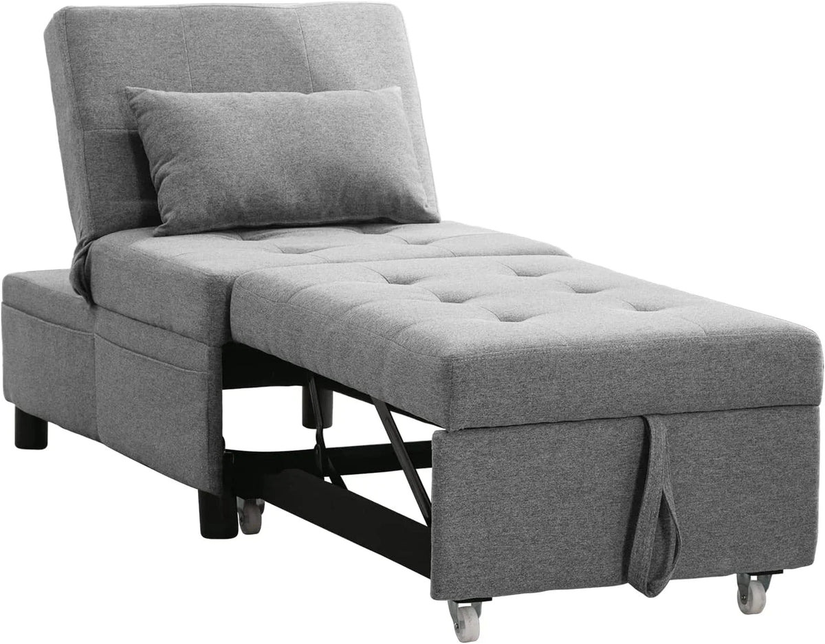 4-in-1 Convertible Sleeper Chair with Pillow Light Grey C8230