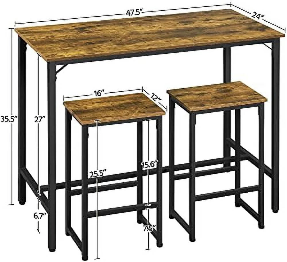 3 Piece Counter Height Dining Table with Stools Set of 2 D7393