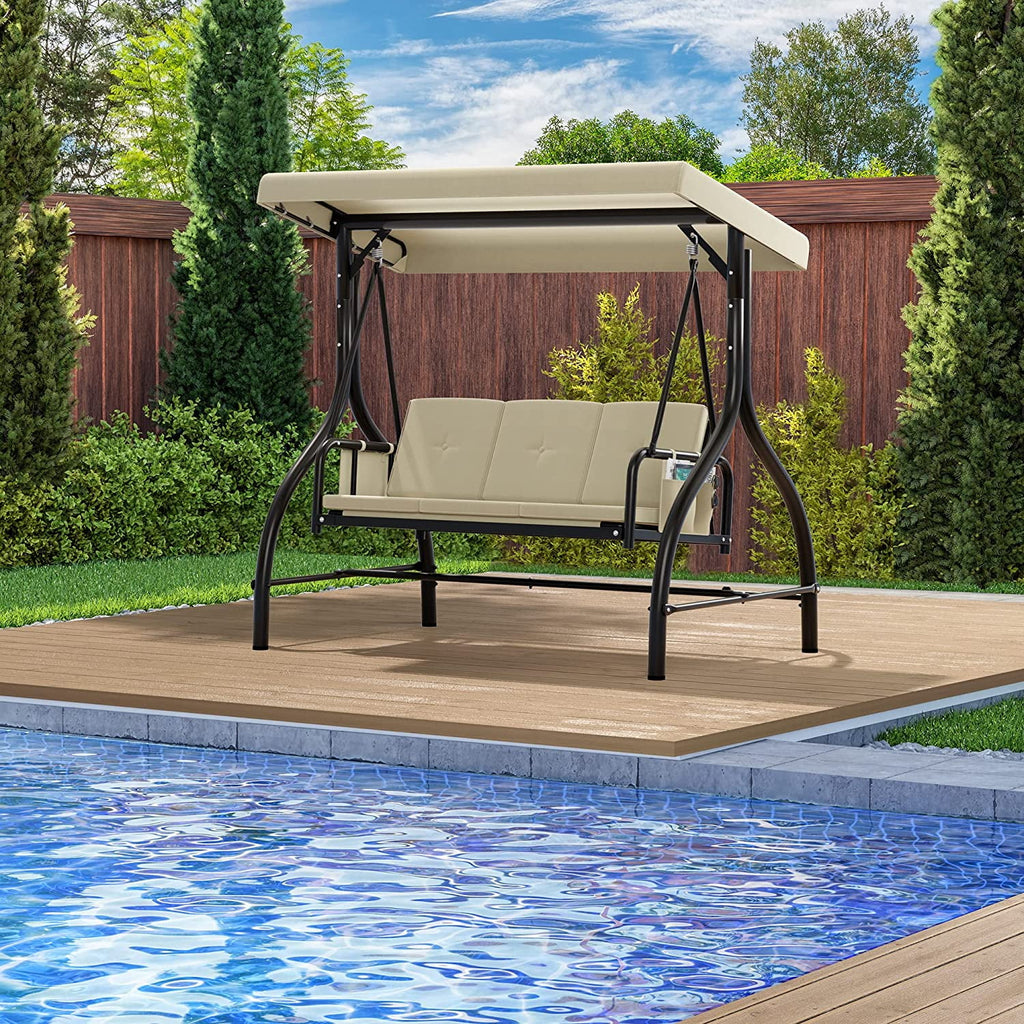 3-Seats Outdoor Patio Swing Chair with Adjustable Canopy and Removable Cushion U548