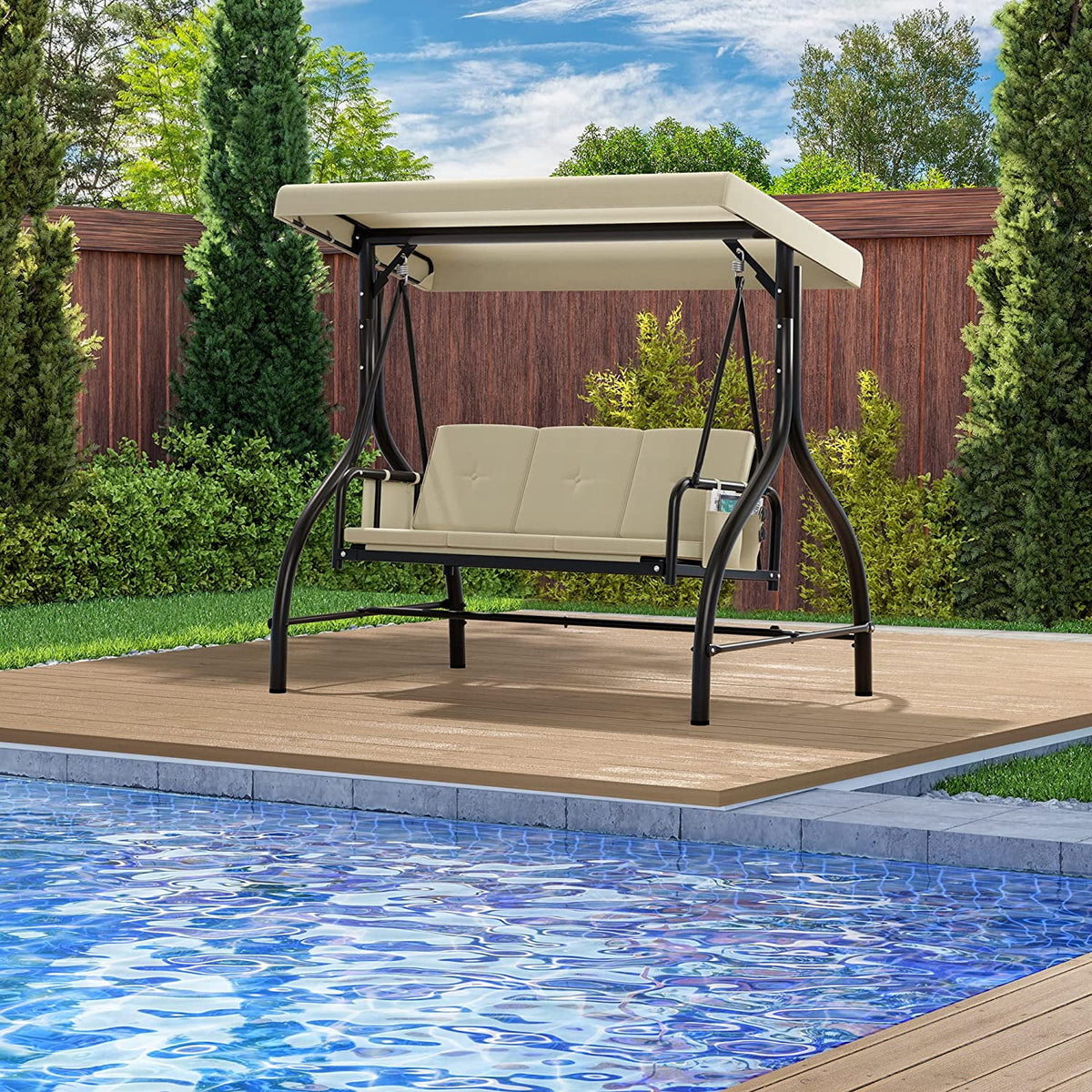 3-Seats Outdoor Patio Swing Chair with Adjustable Canopy and Removable Cushion U548