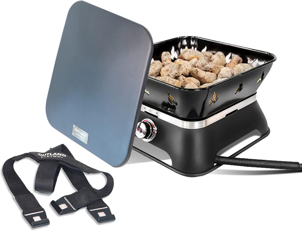 Portable 14-Inch Square Propane Gas Fire Pit with Cover and Carry Kit R19164