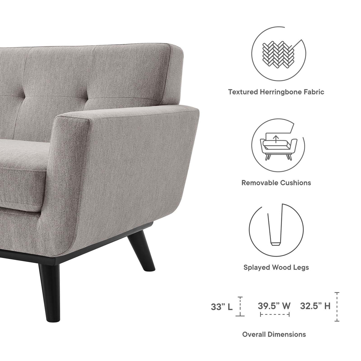 Light Gray Herringbone Fabric Armchair Q1558