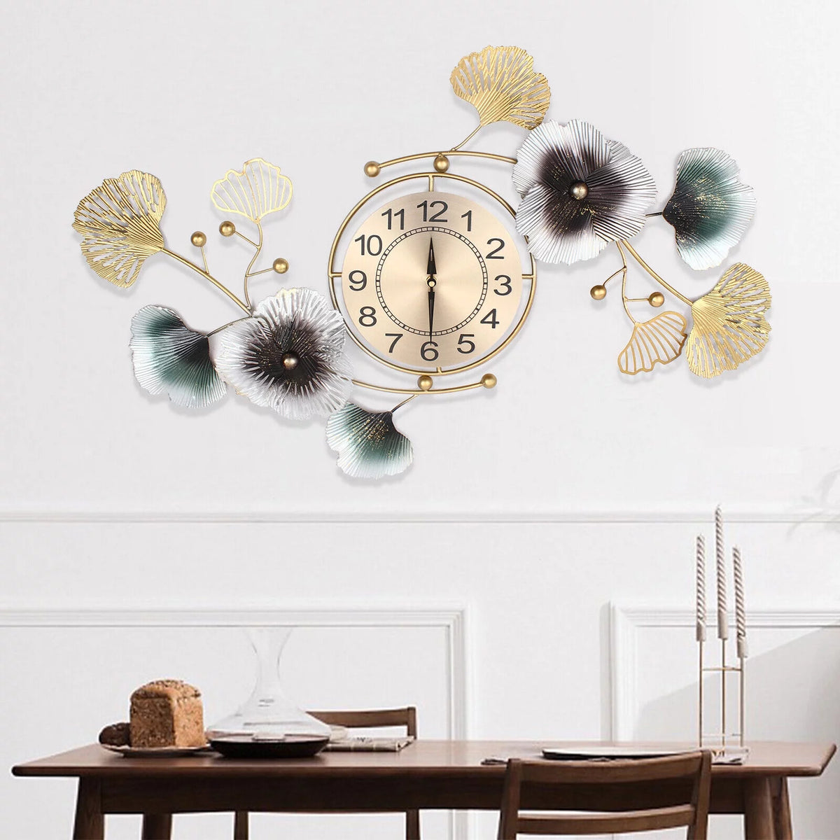 Ginkgo Leaf Wall Clock 90*45cm Mute Battery Operated J27781