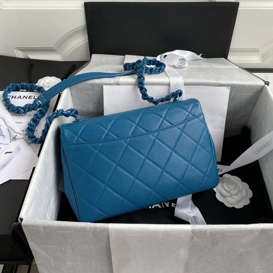 Blue Grained Leather Shoulder Bag A4140