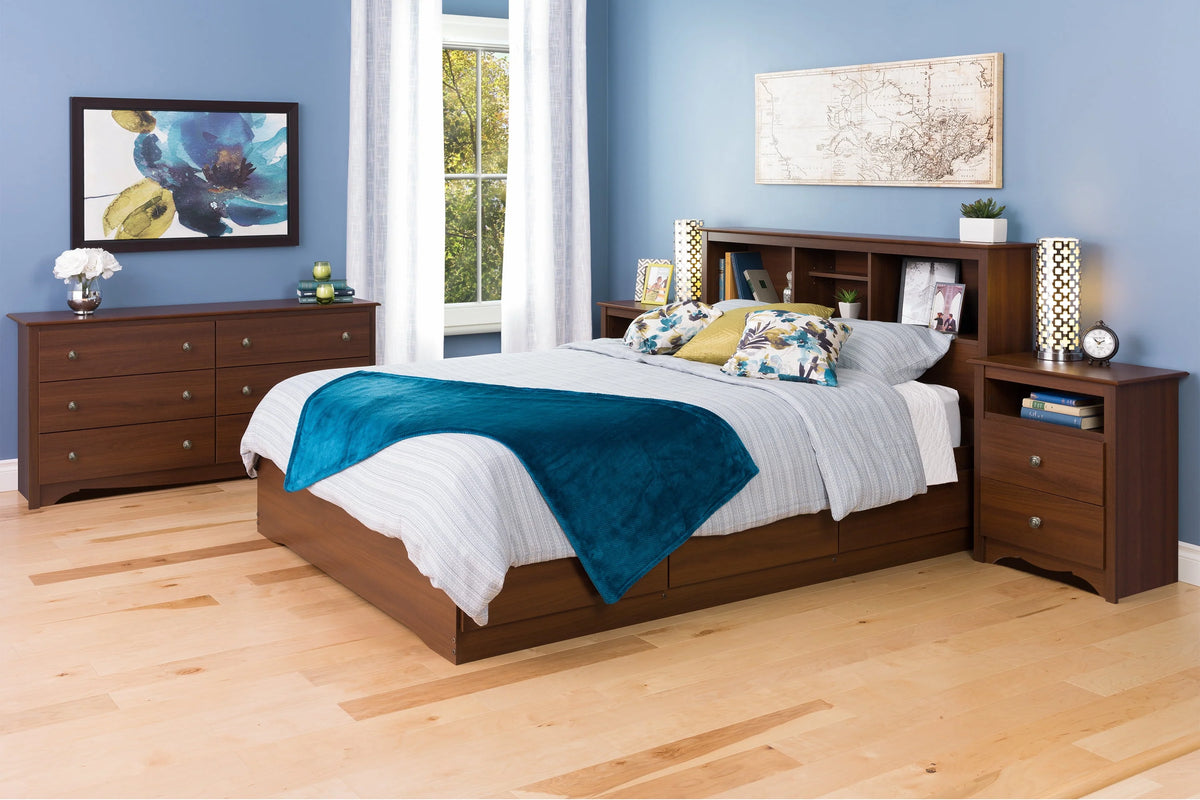 White Full/Queen Bookcase Headboard L7150