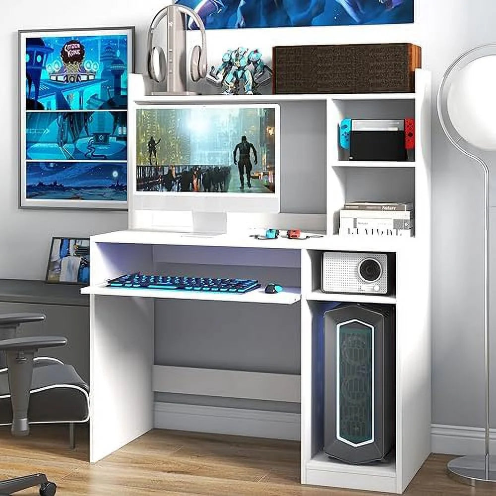Black Computer Desk with Hutch and Power Outlet H15643