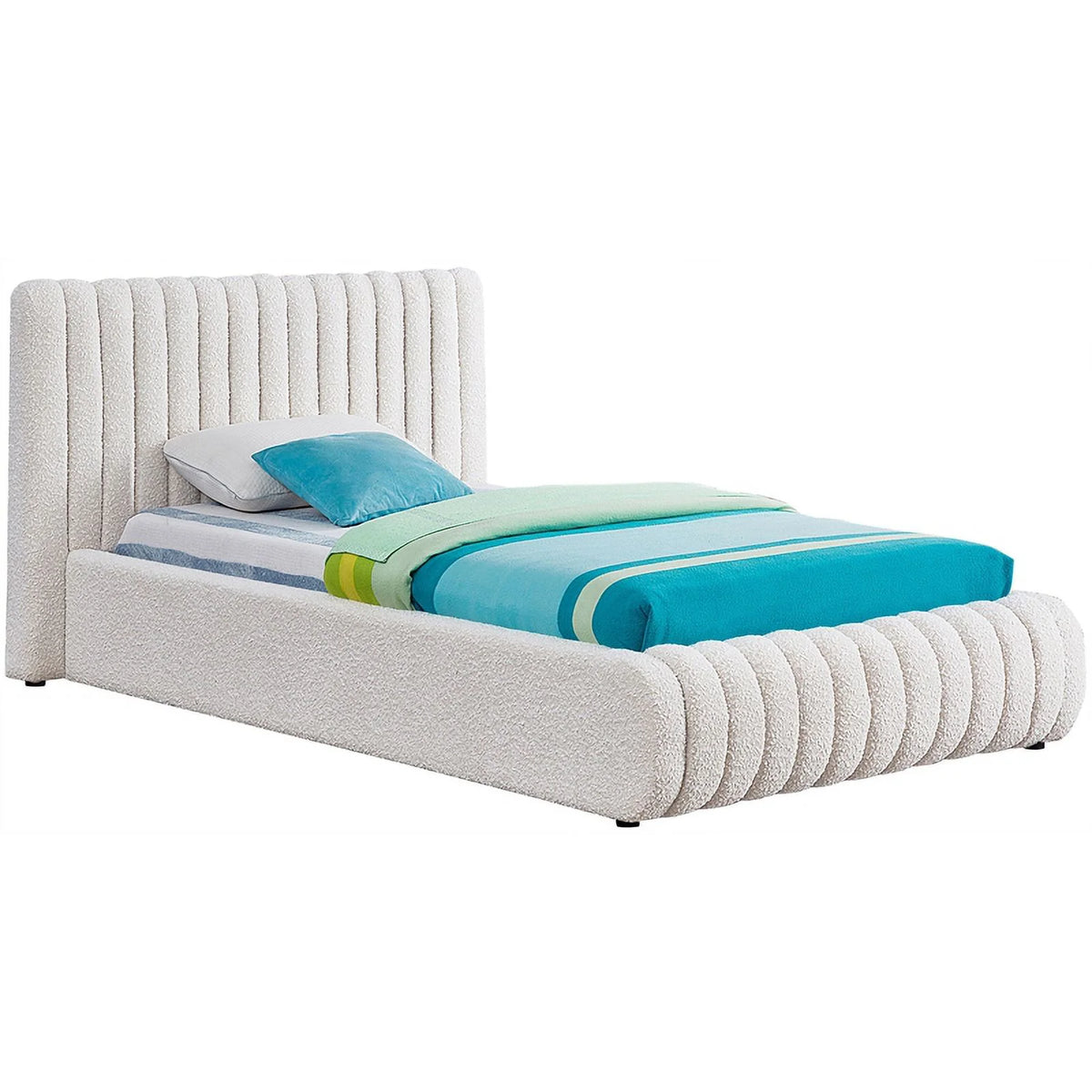 Cream Boucle Fabric Twin Bed Q253756