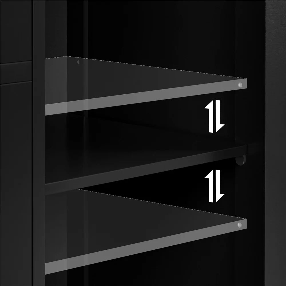 Black 4 Drawer Wooden Floor Storage Cabinet with Adjustable Shelf W109338