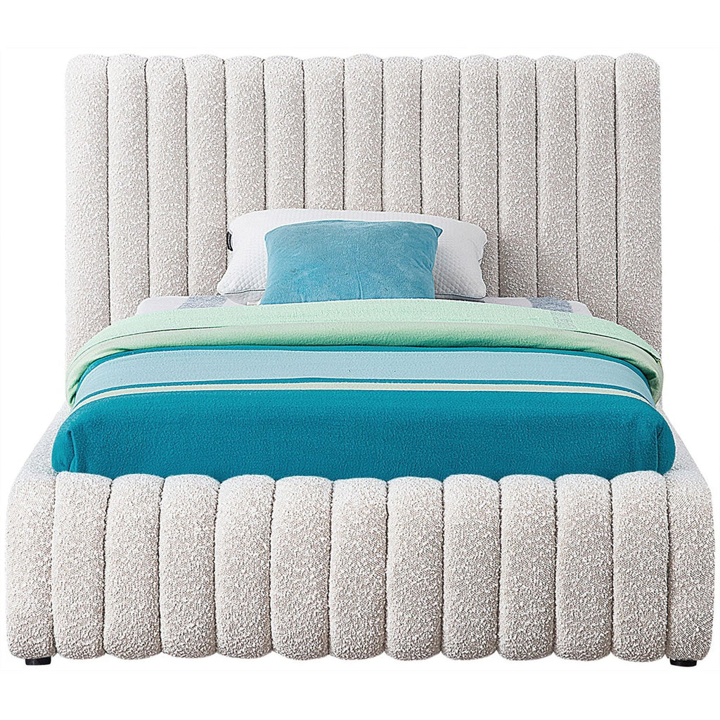 Cream Boucle Fabric Twin Bed Q253756