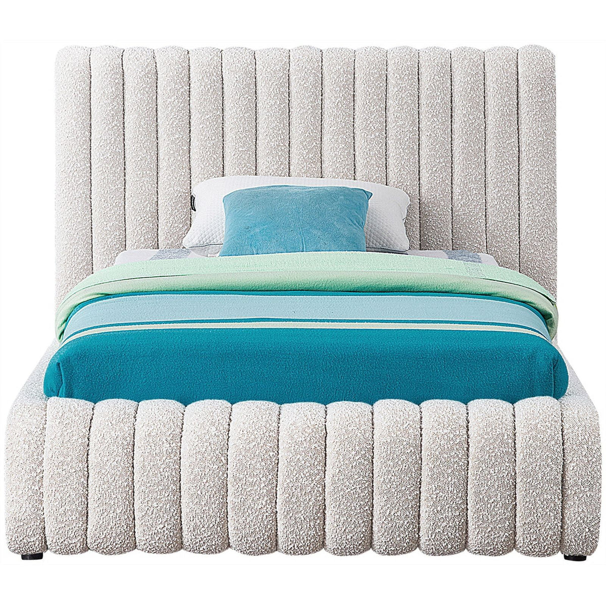 Cream Boucle Fabric Twin Bed Q253756