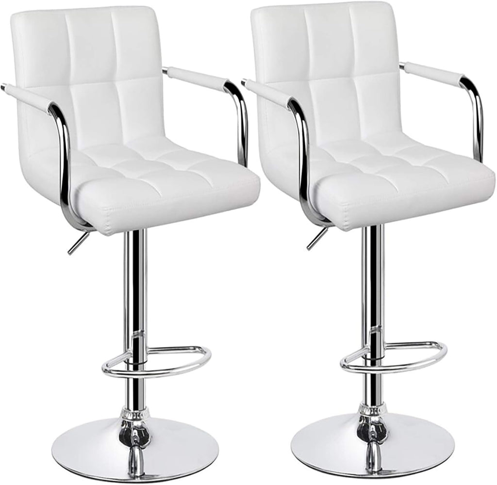 White Set of 2 Swivel Adjustable Bar Stools with Arms Q944