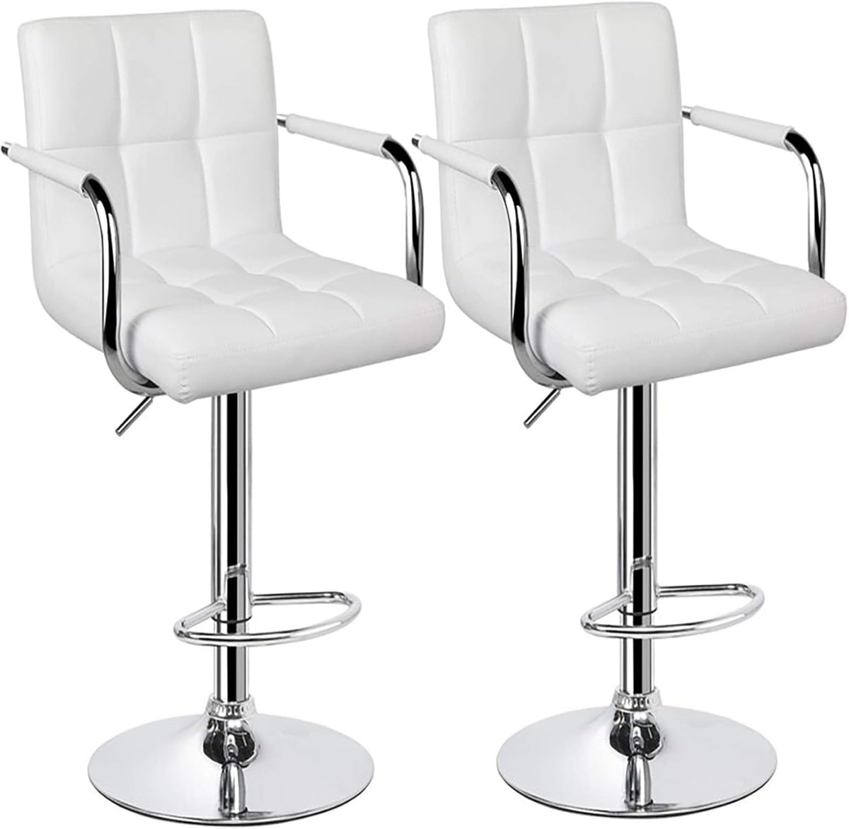 White Set of 2 Swivel Adjustable Bar Stools with Arms Q944
