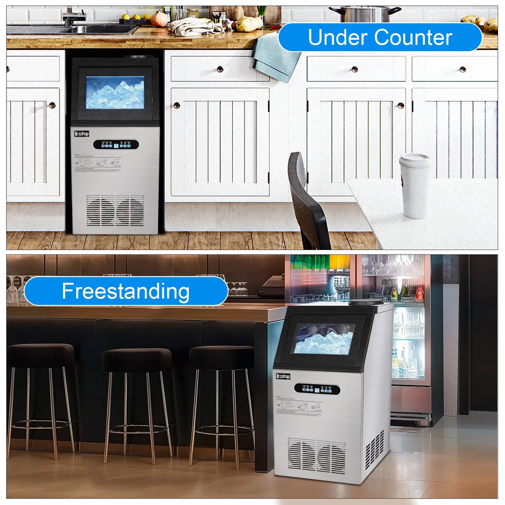 110lbs/24h Stainless Steel Freestanding Ice Maker Machine Q629496