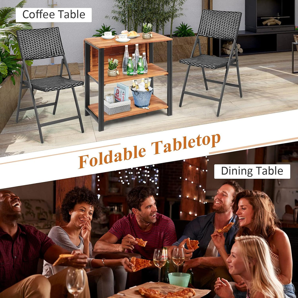 Acacia Wood Folding Patio Table with 2 Storage Shelves T97881