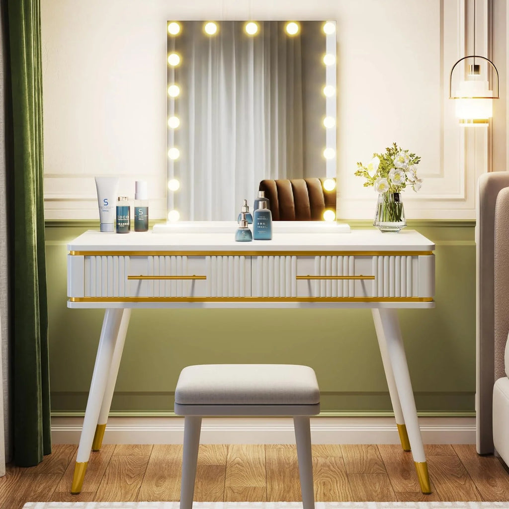 47" White Makeup Vanity Desk with 2 Drawers L91204