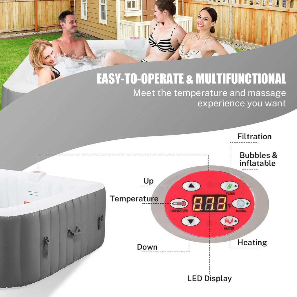 4-6 Person Inflatable Hot Tub with 130 Jets and Cover F9691
