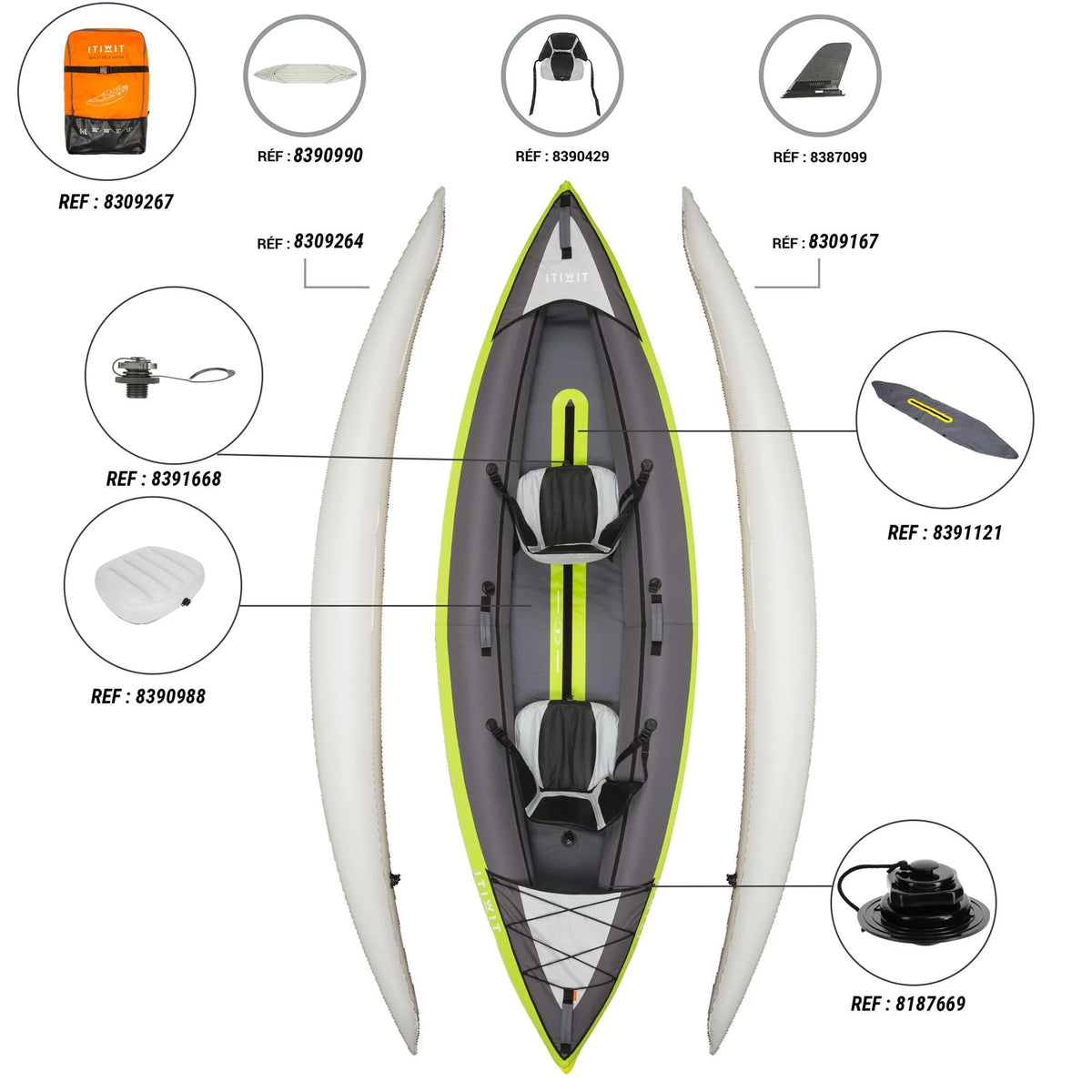 Inflatable Sit on Kayak with Pump, 1 or 2 Person, Green M674