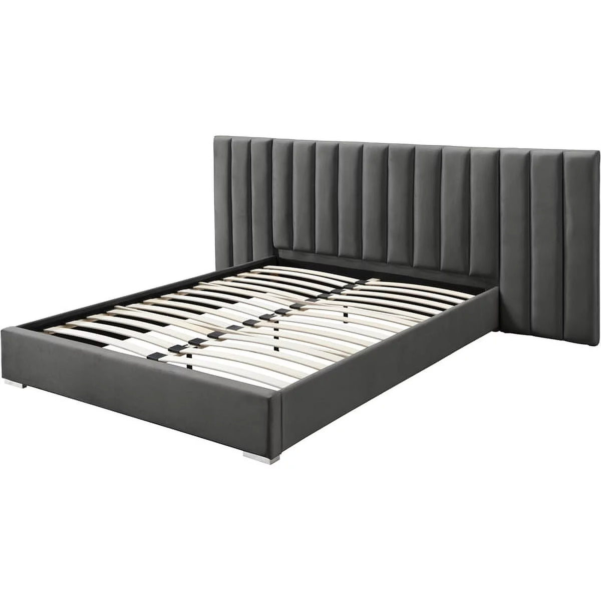 Gray Velvet Queen Bed with Chrome Metal Legs Q878