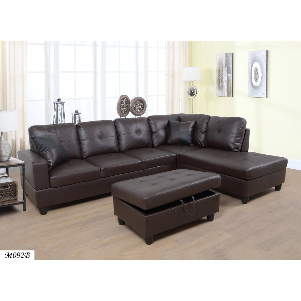 Brown Faux Leather 3 Pc Sectional Sofa Set B7866