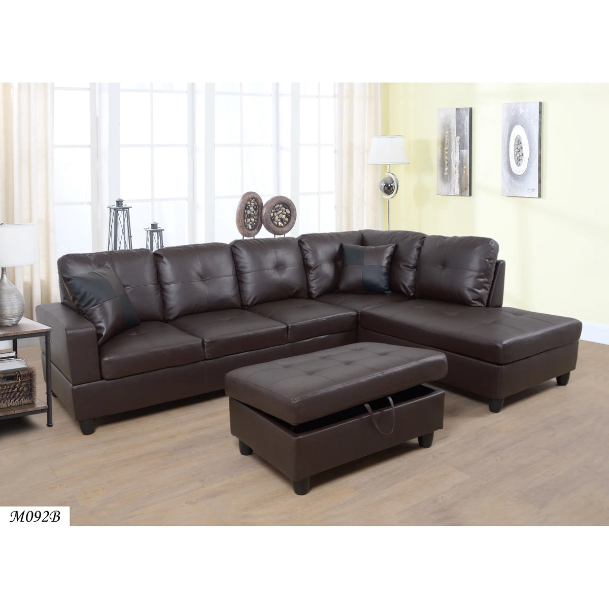 Brown Faux Leather 3 Pc Sectional Sofa Set B7866