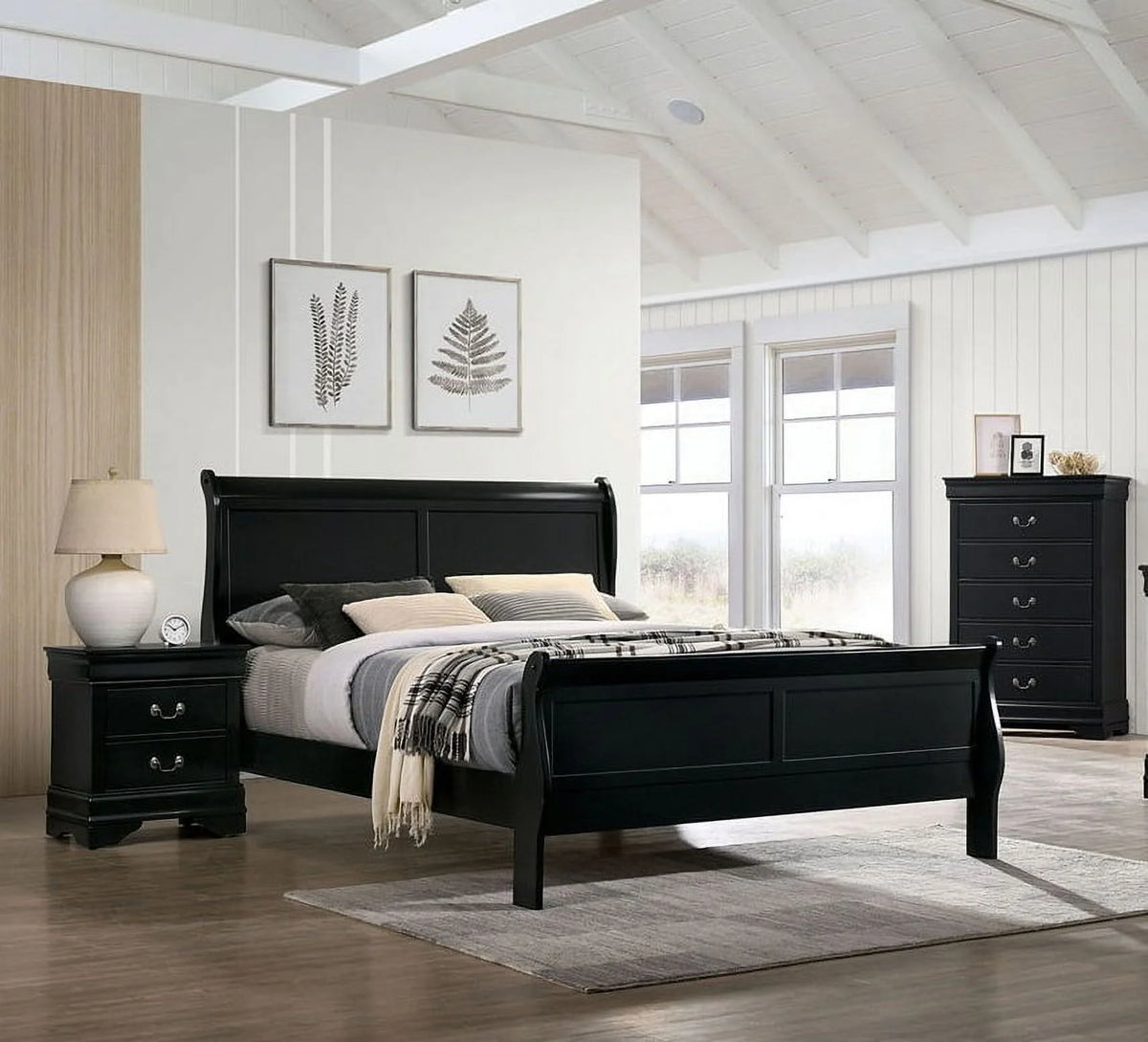 Black Eastern King Size Solidwood Sleigh Bed E351489