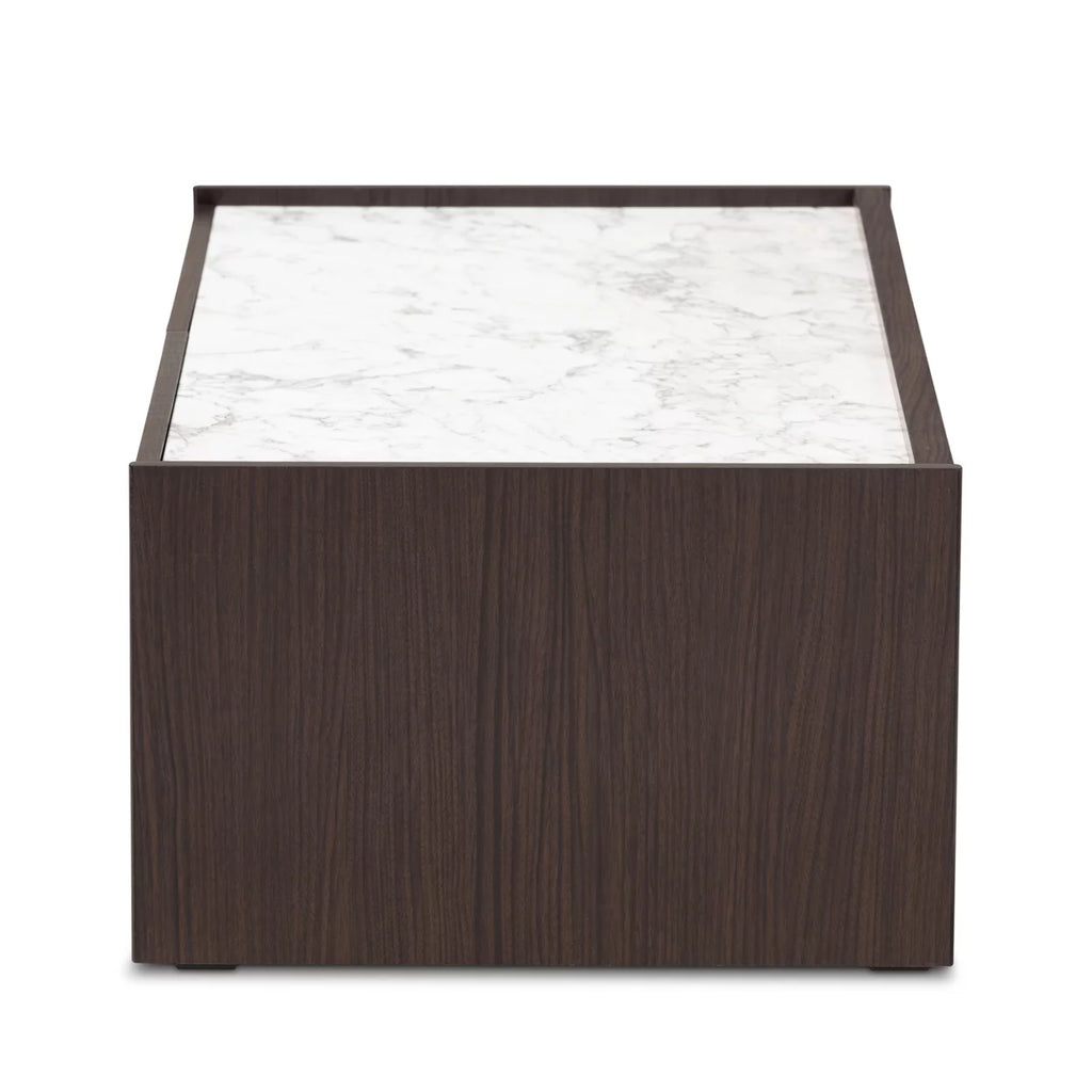 Dark Brown Gold Wood Coffee Table with Faux Marble Top A82026
