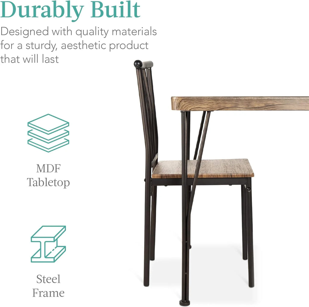 5-Piece Metal and Wood Rectangular Dining Table Set with 4 Chairs G480