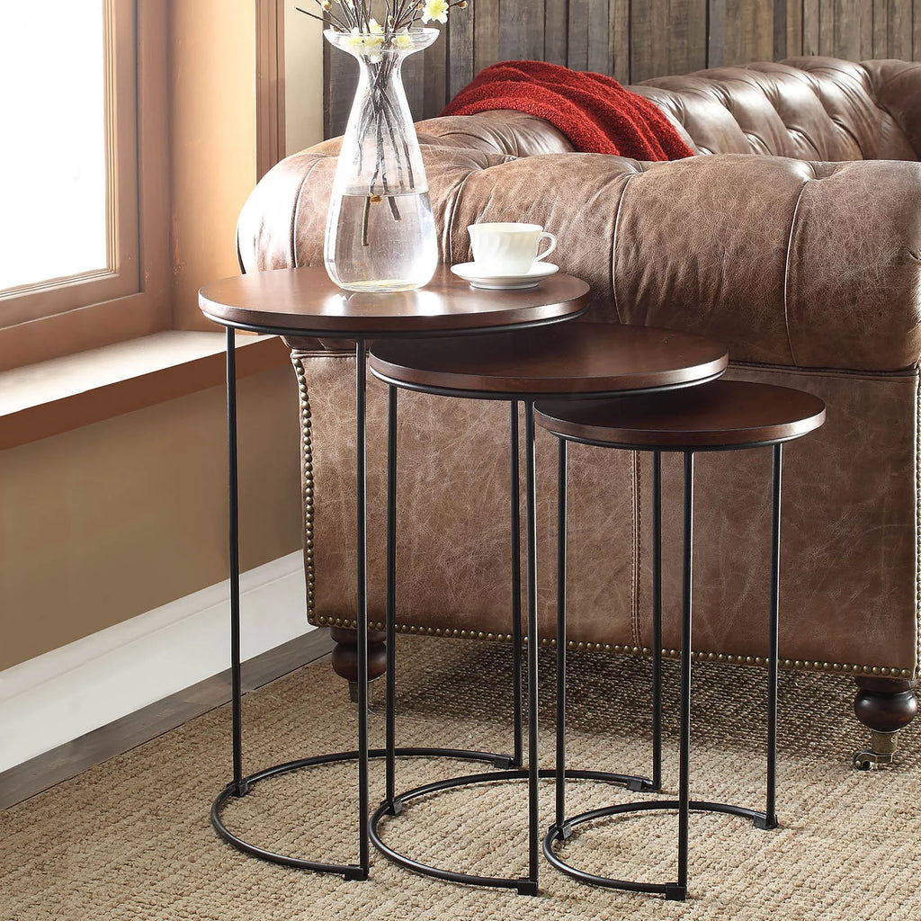 Chestnut Brown and Black Round Nesting Tables E7966
