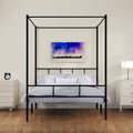 Queen Size Black Metal Canopy Bed Frame with Headboard C22538