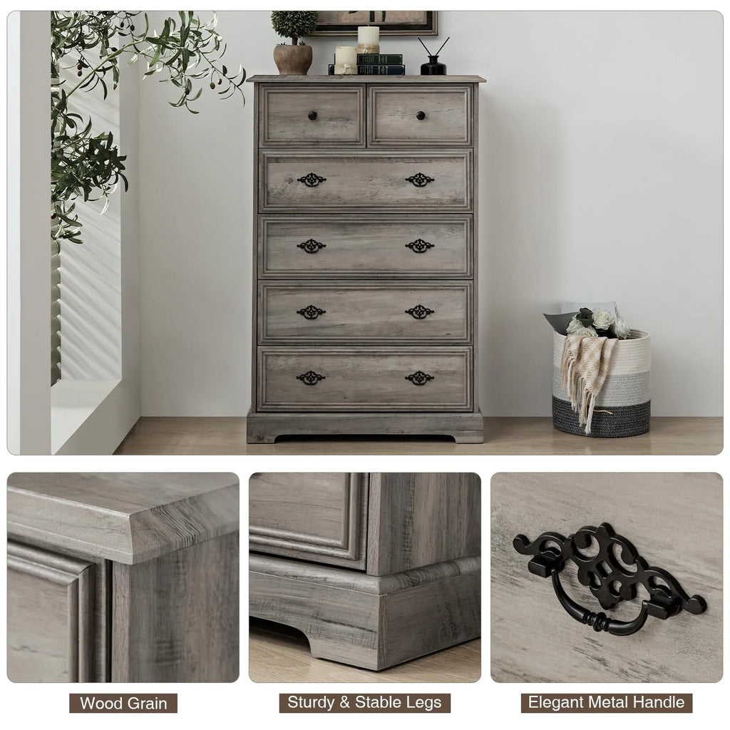 Grey 6 Drawer Wood Dresser H582