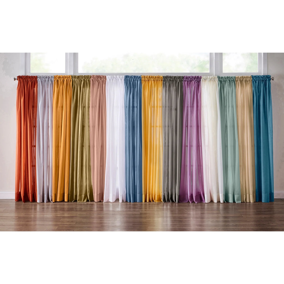 Sage Sheer Voile Rod-Pocket Window Curtains R959460