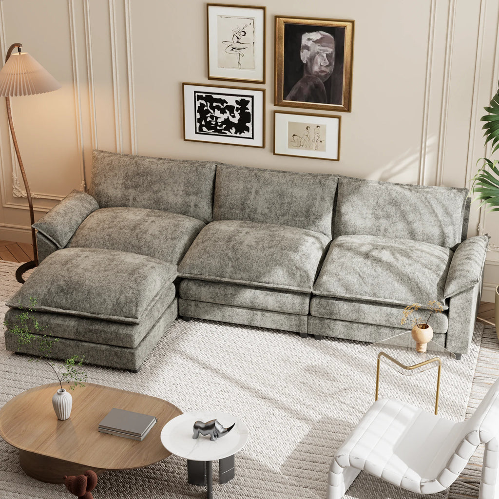 Gray L-shaped Sectional Sofa with Reversible Chair E3926