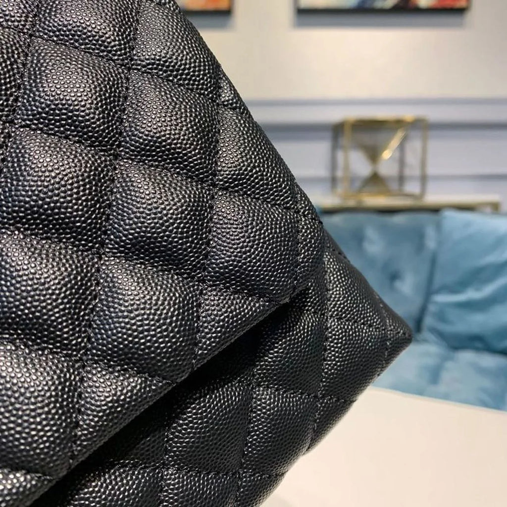Black Large Flap Bag With Top Handle E280