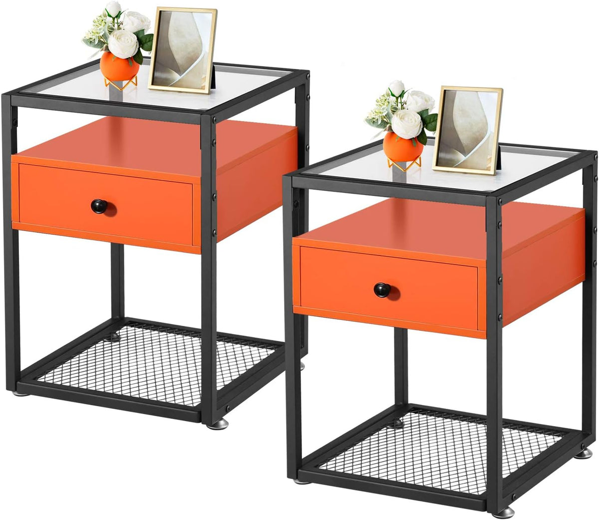 Rustic Brown Nightstand Set of 2 with Drawer Y14999