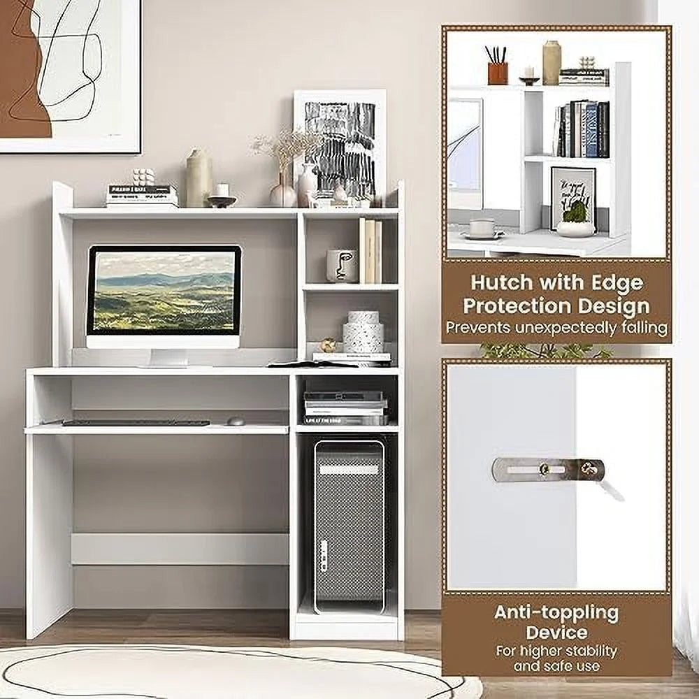 Black Computer Desk with Hutch and Power Outlet H15643