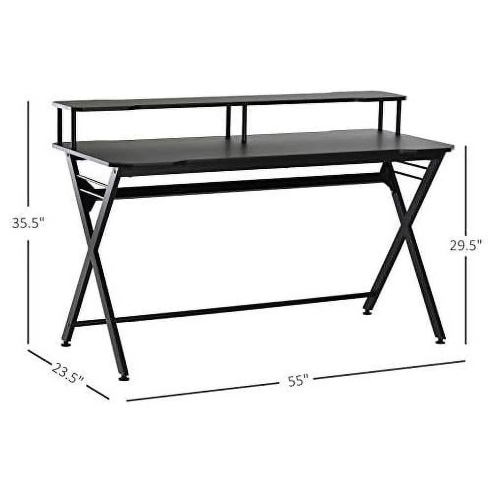 55 Inch Black Gaming Desk with Monitor Stand F5707