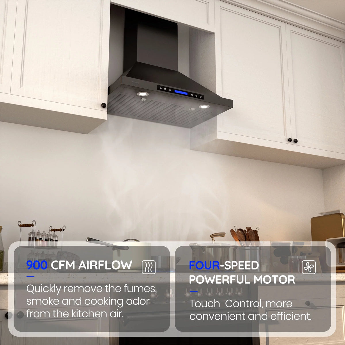30 inch 900 CFM Convertible Black Stainless Steel Wall Mount Range Hood T10321