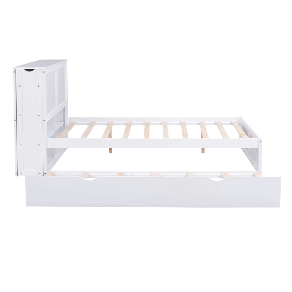 Full Size Wood Platform Bed with Trundle and Storage O84366