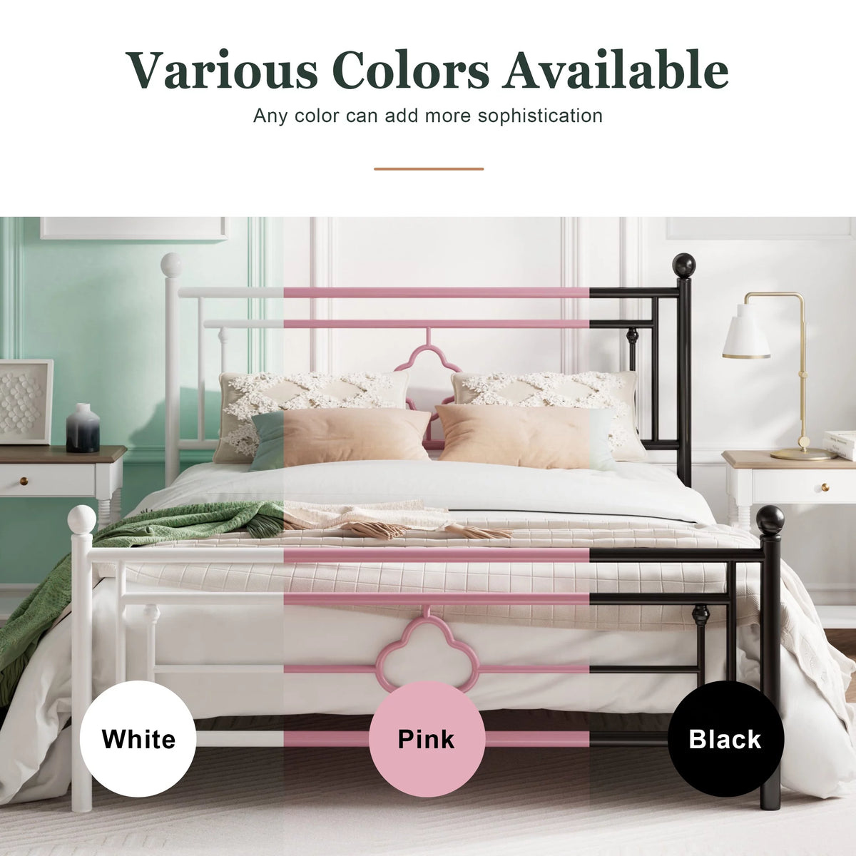 King Size Black Metal Platform Bed Frame with Cross Pattern Headboard Footboard M469921