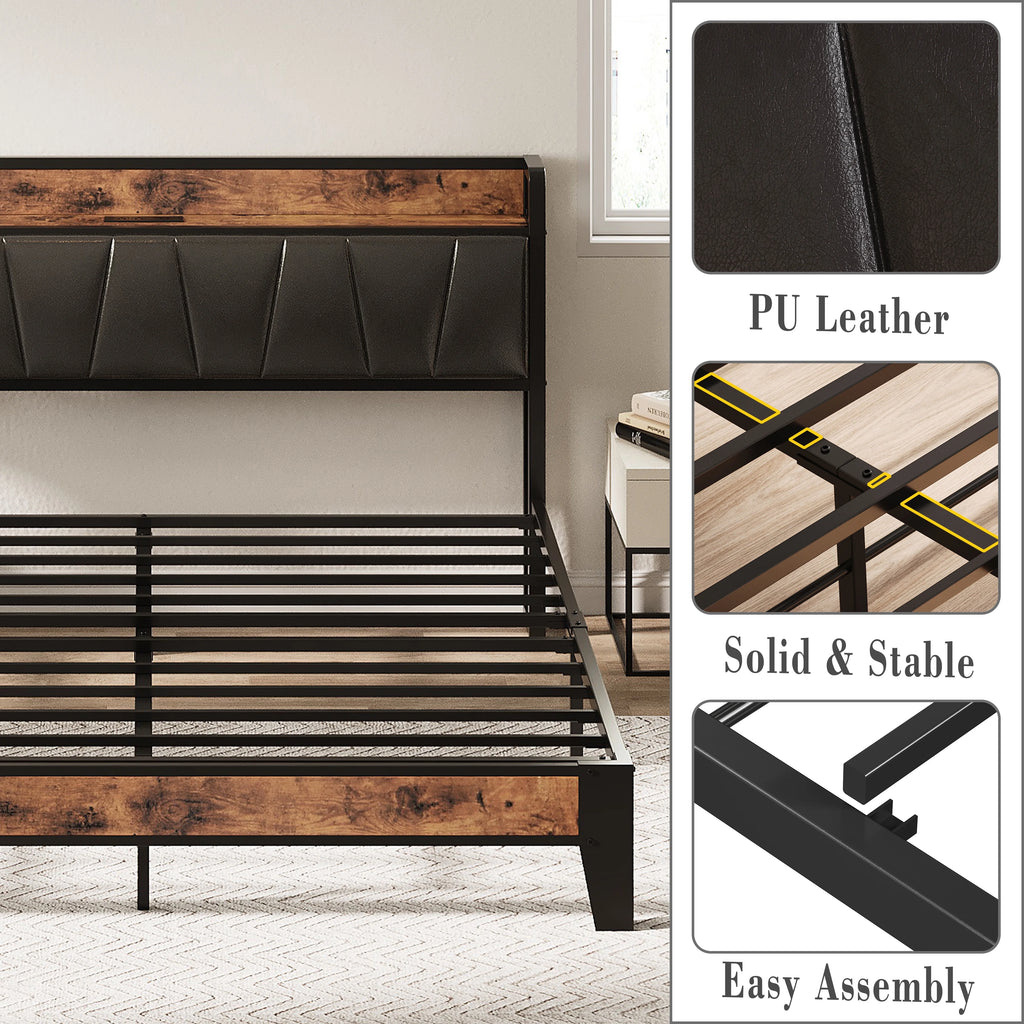 King Metal Bed Frame with Black Storage Headboard D226615