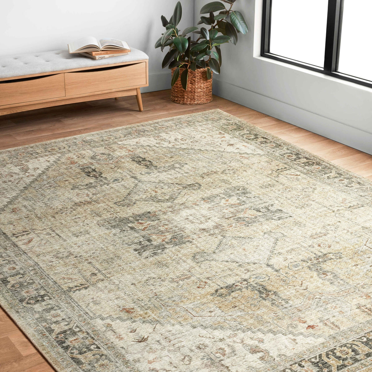 Printed Persian Distressed Vintage Area Rug 3' x 5' B462301