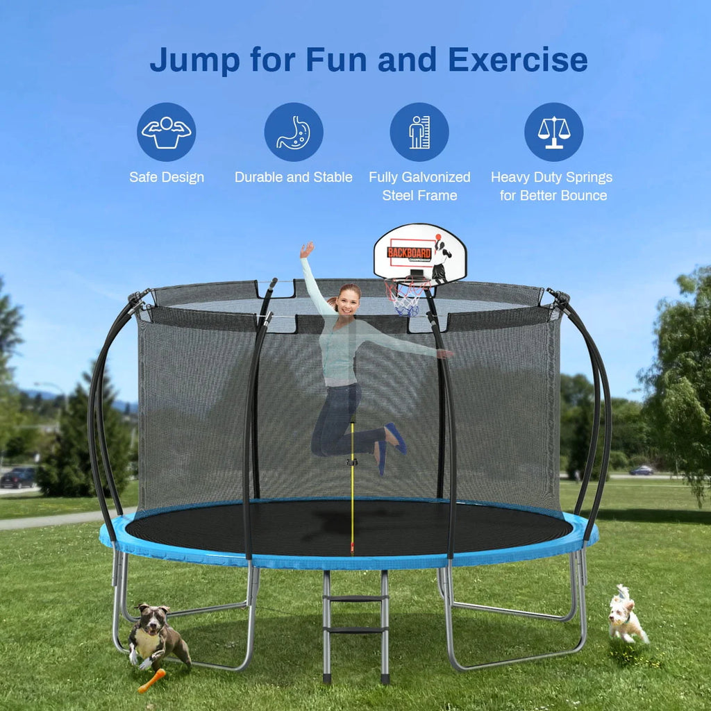 12 ft Trampoline with Enclosure and Basketball Hoop J146