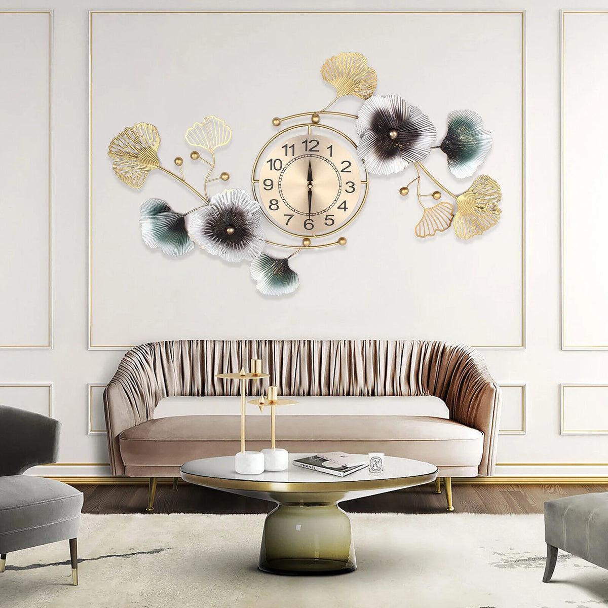 Ginkgo Leaf Wall Clock 90*45cm Mute Battery Operated J27781
