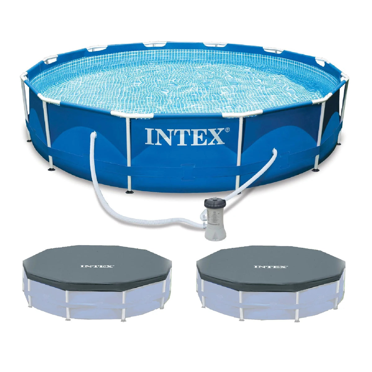 12'x30 Metal Frame Swimming Pool with Filter Pump & Pool Cover X636399