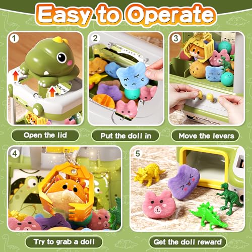 Electronic Arcade Game Machine with Music, Includes 10 Plush Toys & 12 Dinosaur Accessories Y11263