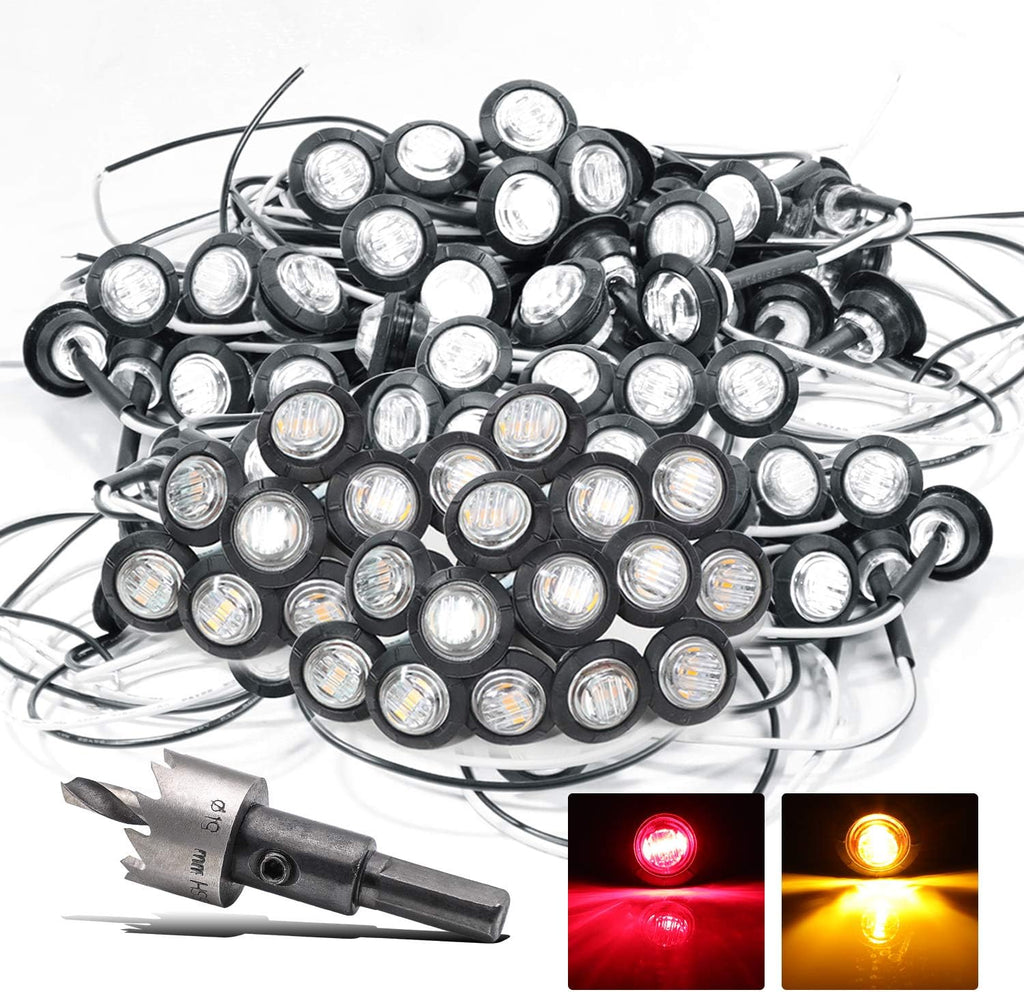 200 Pack 3/4 Inch Mini Round Amber Red LED Side Marker Indicator Lights 12V DC P6549